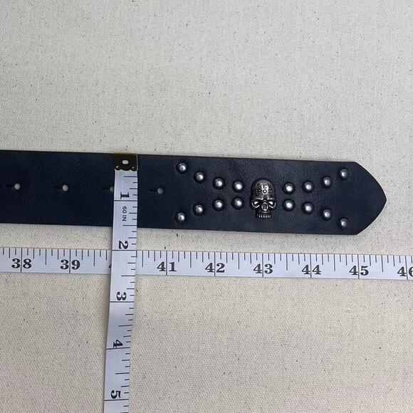y2k 2000s vintage skeleton chrome cross studded goth emo black belt - Picture 7 of 8
